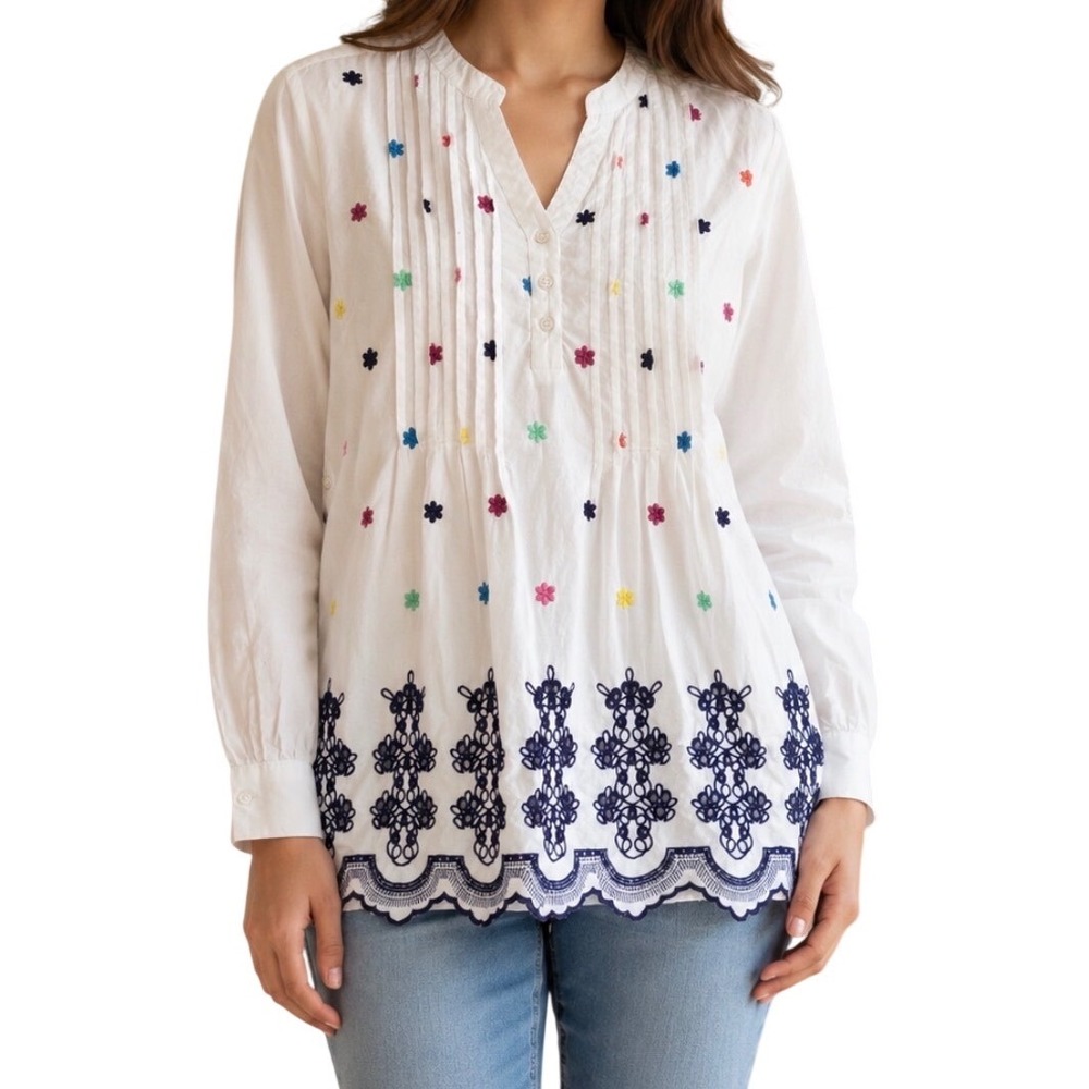 American Sweetheart‎ Embroidered Tunic Top Floral Pintuck Blouse M